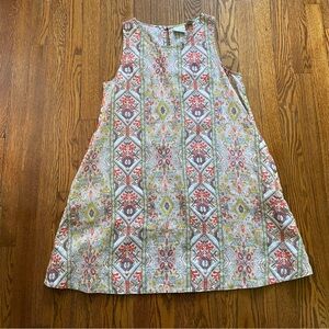 Rachel Zoe 100% Linen Aztec Pattern Sleeveless Dress Medium with Pockets